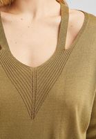 Women Green V-Neck Cut Out Detailed Pullover