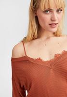Women Orange Off-Shoulder V-Neck Pullover