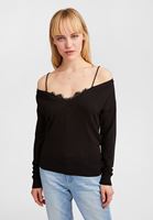 Women Black Off-Shoulder V-Neck Pullover