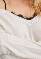 Women Cream Off-Shoulder V-Neck Pullover