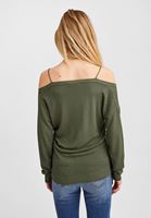 Women Green Off-Shoulder V-Neck Pullover