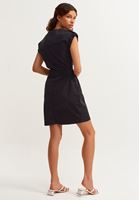 Bayan Siyah Casual Fermuarlı Mini Elbise