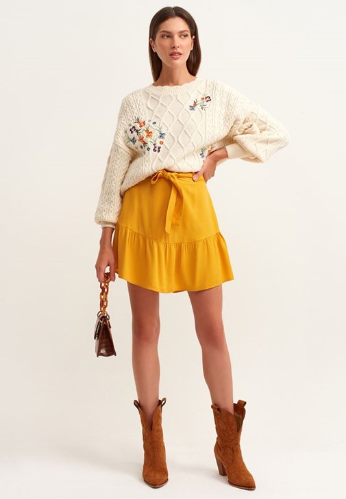 Yellow Belted Mini Skirt 
