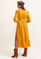 Bayan Sarı Wild-West Kuşaklı Maxi Elbise