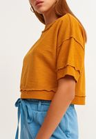 Women Orange Crop Top Sweatshirt
