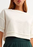 Women Cream Crop Top Sweatshirt