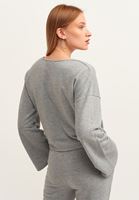 Women Grey Belted Crop Sweatshirt