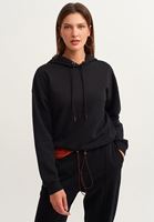 Women Black Shirred Crop Sweatshirt