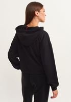 Women Black Shirred Crop Sweatshirt
