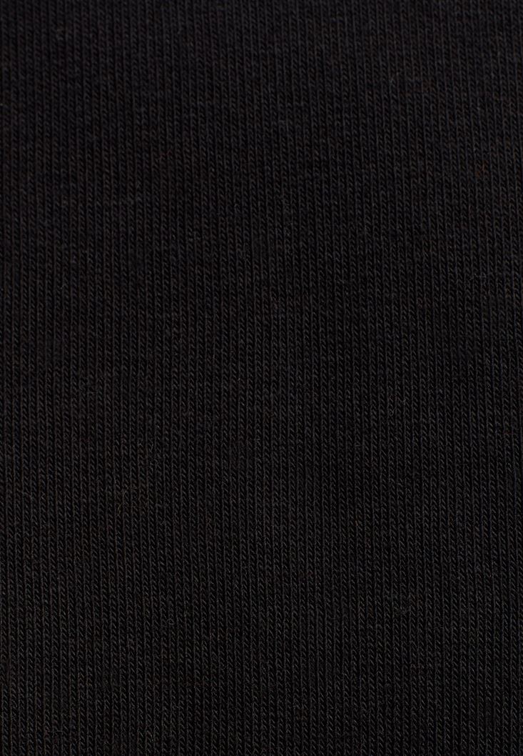 Bayan Siyah Beli Büzgülü Crop Sweatshirt