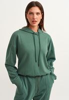 Women Green Shirred Crop Sweatshirt