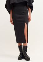 Women Black Slit Metallic Sweat Midi Skirt