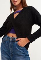 Bayan Siyah Çok Yönlü Şönil Crop Top