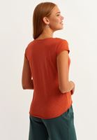 Women Brick Cotton V-neck T-shirt