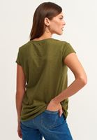 Women Green Cotton U-neck T-shirt