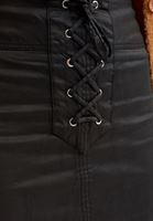 Bayan Siyah Lace Up Detaylı Mini Etek