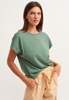 Bayan Yeşil Pamuklu Cut-Out Kollu Tişört