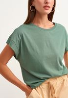 Bayan Yeşil Pamuklu Cut-Out Kollu Tişört