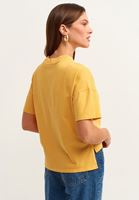 Bayan Sarı Pamuklu Zero-Neck Boyfriend Tişört