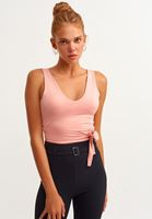 Women Pink Tie-On Waist Double-Breasted Tank Top