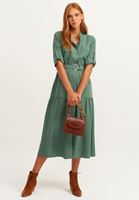 Bayan Yeşil Nature Friendly Kemerli Midi Elbise ( TENCEL™ )