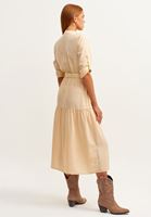 Bayan Bej Nature Friendly Kemerli Midi Elbise ( TENCEL™ )