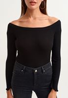 Bayan Siyah Off-Shoulder Uzun Kollu Bluz