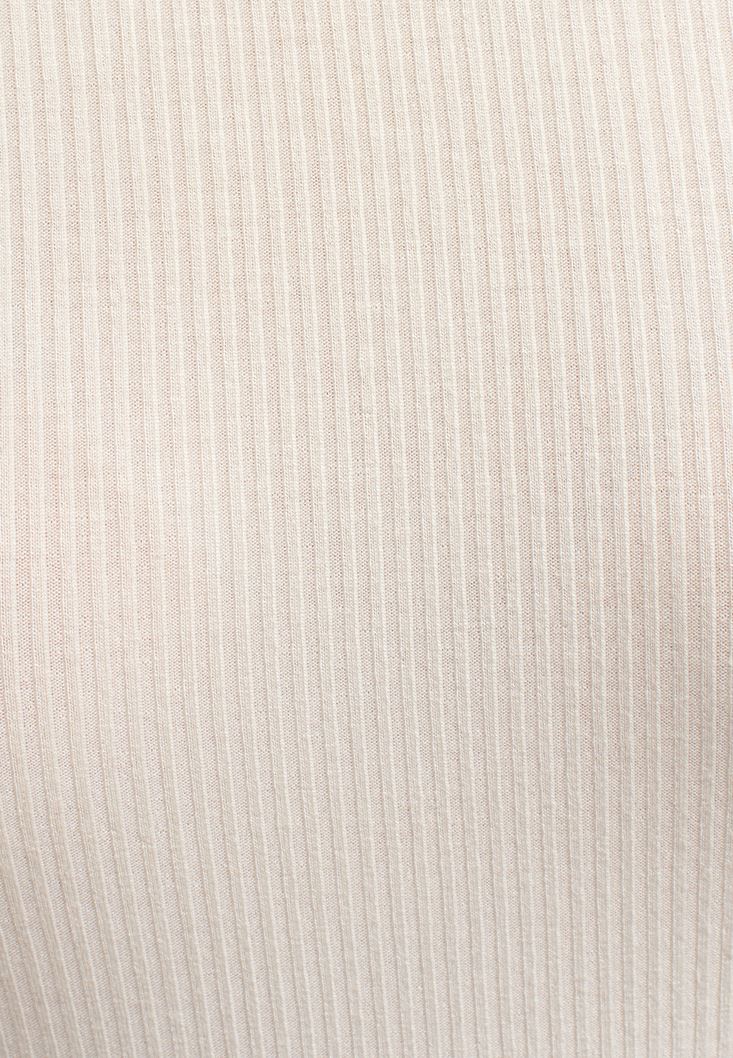 Bayan Krem Off-Shoulder Uzun Kollu Bluz