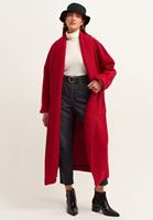 Bayan Kırmızı Wool Blend Uzun Cepli Kaban