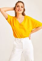 Women Yellow Oversize Short Sleeve Cotton Sweatshirt
