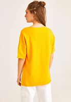 Bayan Sarı Kısa Kollu Oversize Sweatshirt