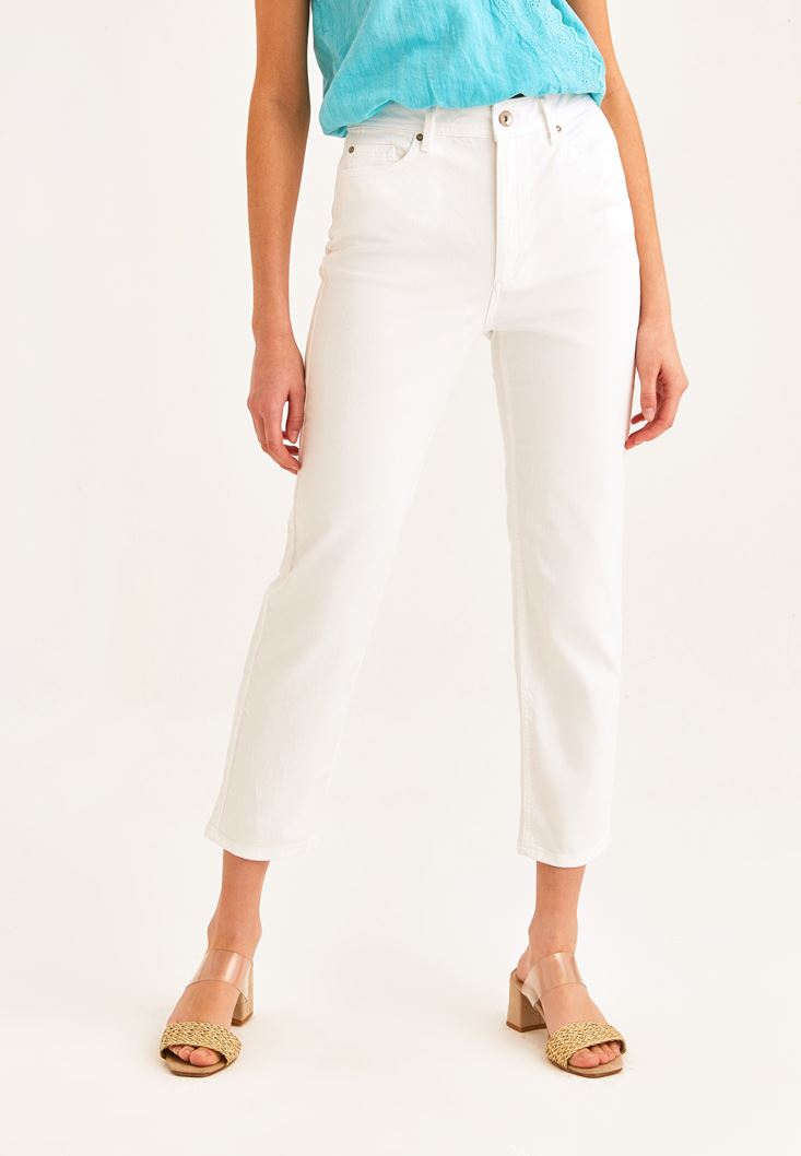 Bayan Beyaz Ultra Yüksek Bel Slim Pantolon