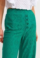 Bayan Yeşil Düğme Detaylı Bol Pantolon