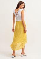 Women Yellow Midi Skirt with Romantic Lace Detail