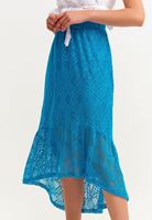 Women Blue Midi Skirt with Romantic Lace Detail