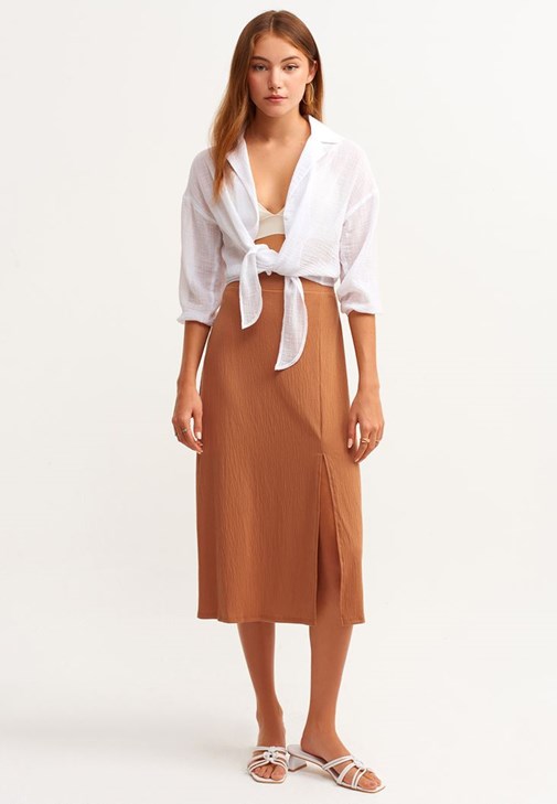 Brown Skirt With Slit Detail 