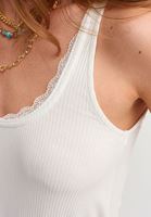 Women Cream Loose Tank With Lace Detail
