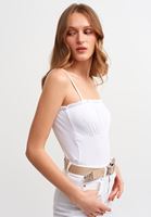 Women White Strapped Crop T-Shirt
