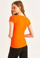 Women Orange U-Neck Basic T-Shirt
