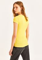 Women Yellow U-Neck Basic T-Shirt
