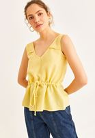 Women Yellow V-Neck Linen Tank