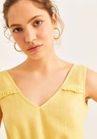 Women Yellow V-Neck Linen Tank