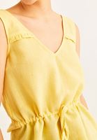 Women Yellow V-Neck Linen Tank