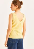 Women Yellow V-Neck Linen Tank