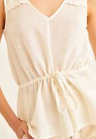 Women Cream V-Neck Linen Tank