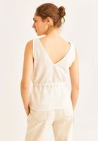 Women Cream V-Neck Linen Tank