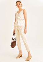 Women Cream V-Neck Linen Tank