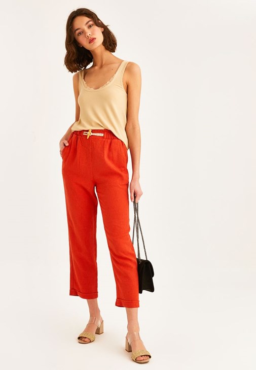 Red Ultra High Rise Carrot Fit Pants 
