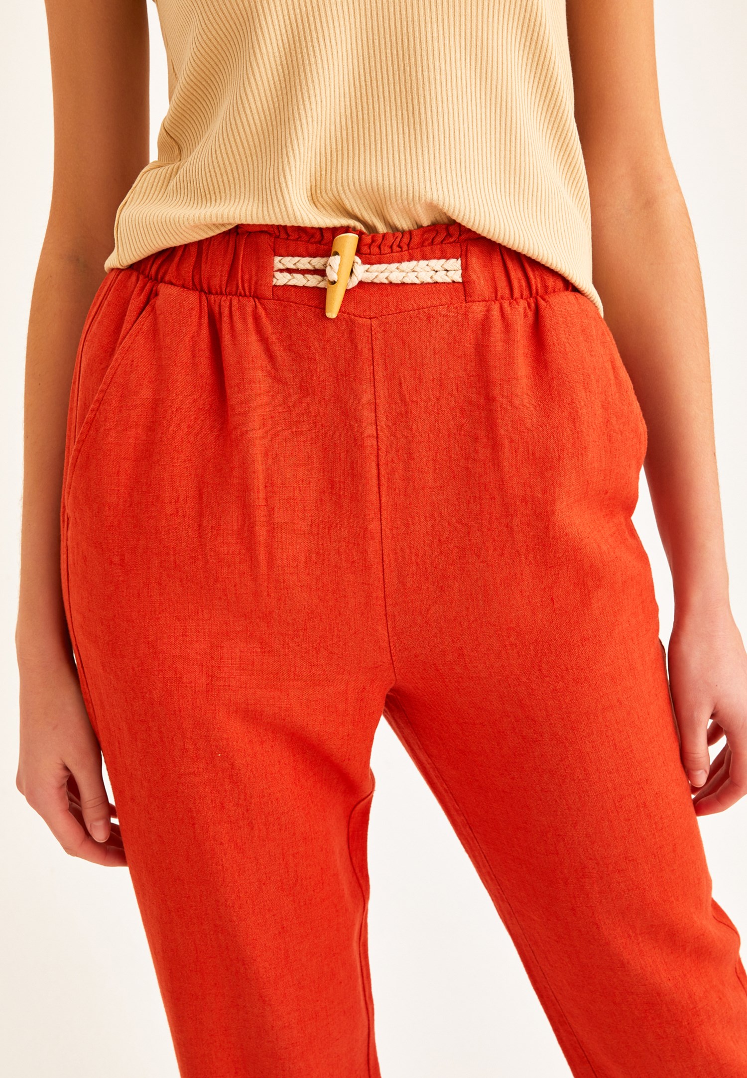 Women Red Ultra High Rise Carrot Fit Pants