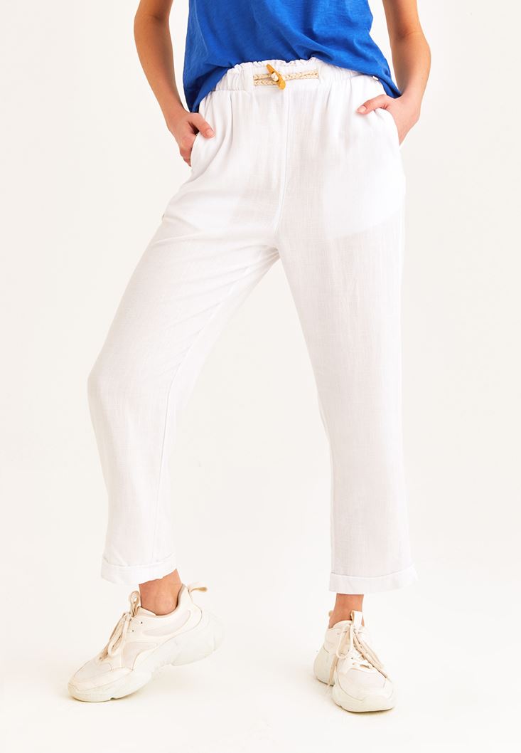 Bayan Beyaz Ultra Yüksek Bel Havuç Pantolon